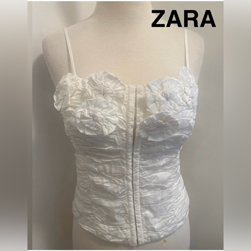ZARA White Strapless Bustier Top with Subtle Texture - Size S - NEW